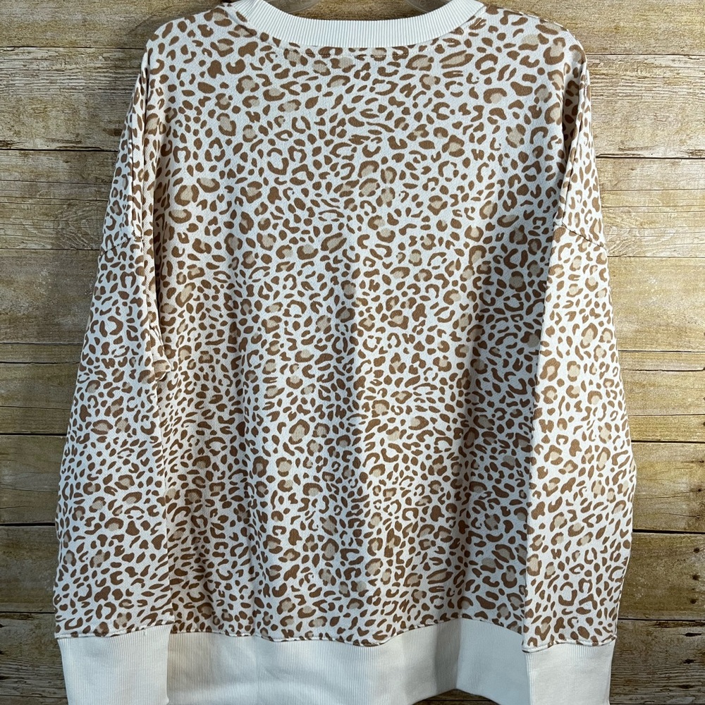 Time and Tru Garment Wash Sweatshirt Papyrus Beige Print EUC Comfy Boxy Fit XXL - Picture 7 of 9